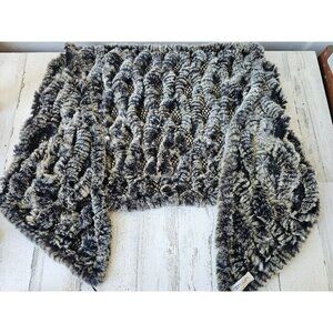 Lexus rabbit fur‎ shawl cover up netted womens unique evening black gray